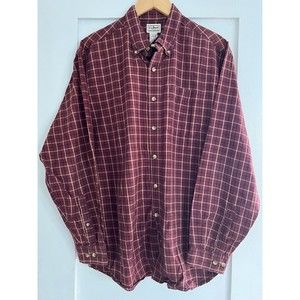 LL Bean Shirt Mens XL Button Down Shirt Red/Burgundy Plaid Long Sleeve Casual